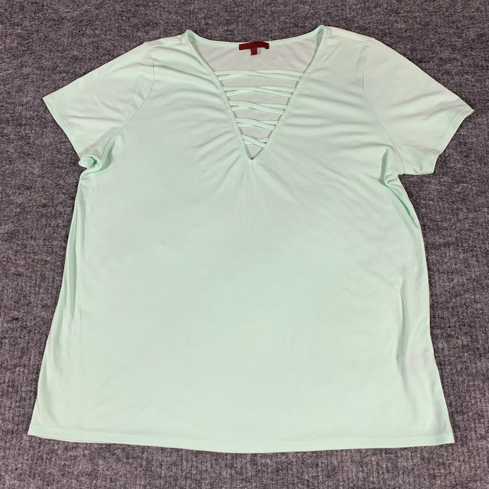 Red by BKE Shirt‎ Womens Large Mint Green Lattice Strappy V-Neck Ribbed Knit Top